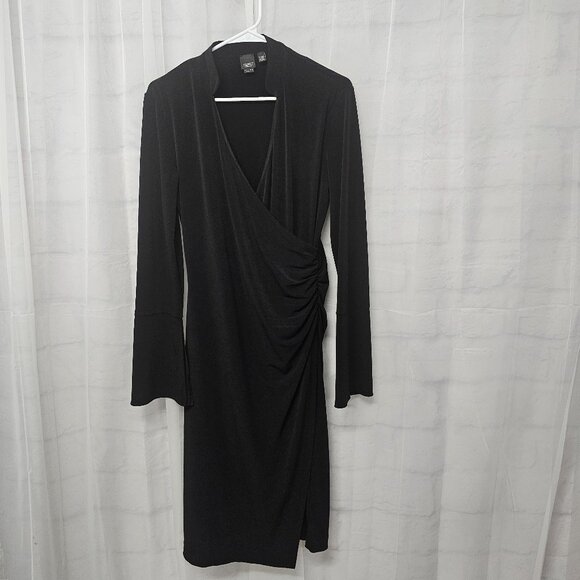 Vintage Esprit Black Ruched Dress Boho Classic Bodycon Retro L - Picture 9 of 13